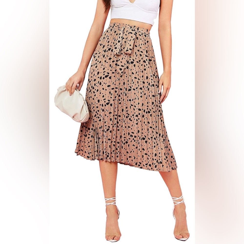 Pleated leopard midi skirt with removable bow smal s